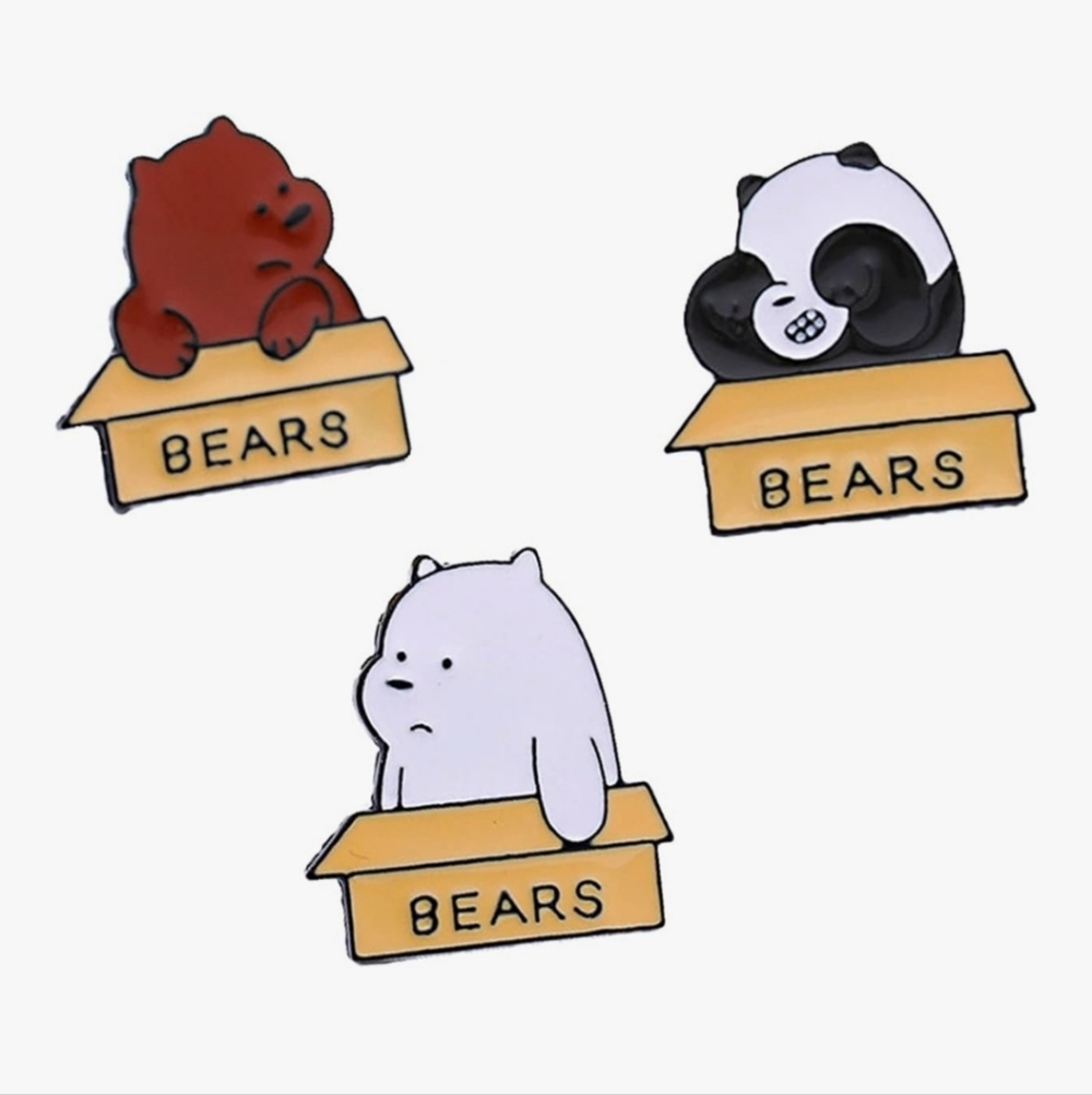 Bear Enamel Pins Set - Red, Black, White